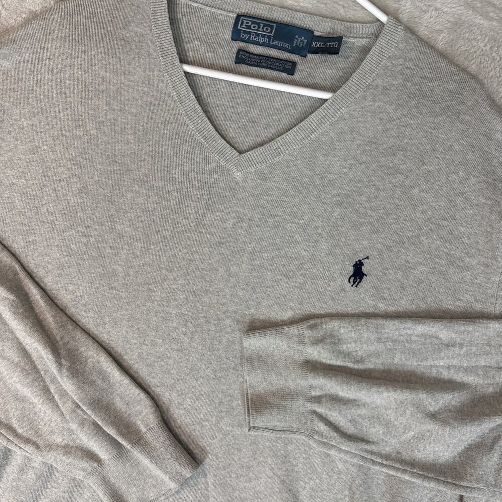 Polo Ralph Lauren Pullover Sweater Mens 2XL Gray V Neck Classic Pony Casual